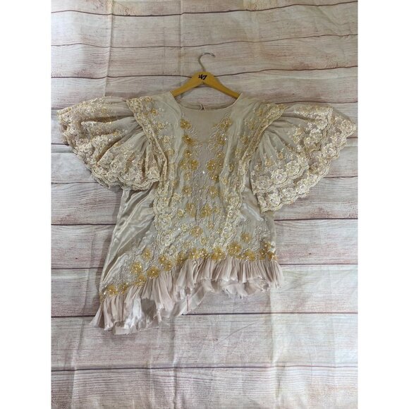 Vintage Creative Creations Women's Silk Beaded Asymmetrical Blouse - Large - Picture 7 of 13